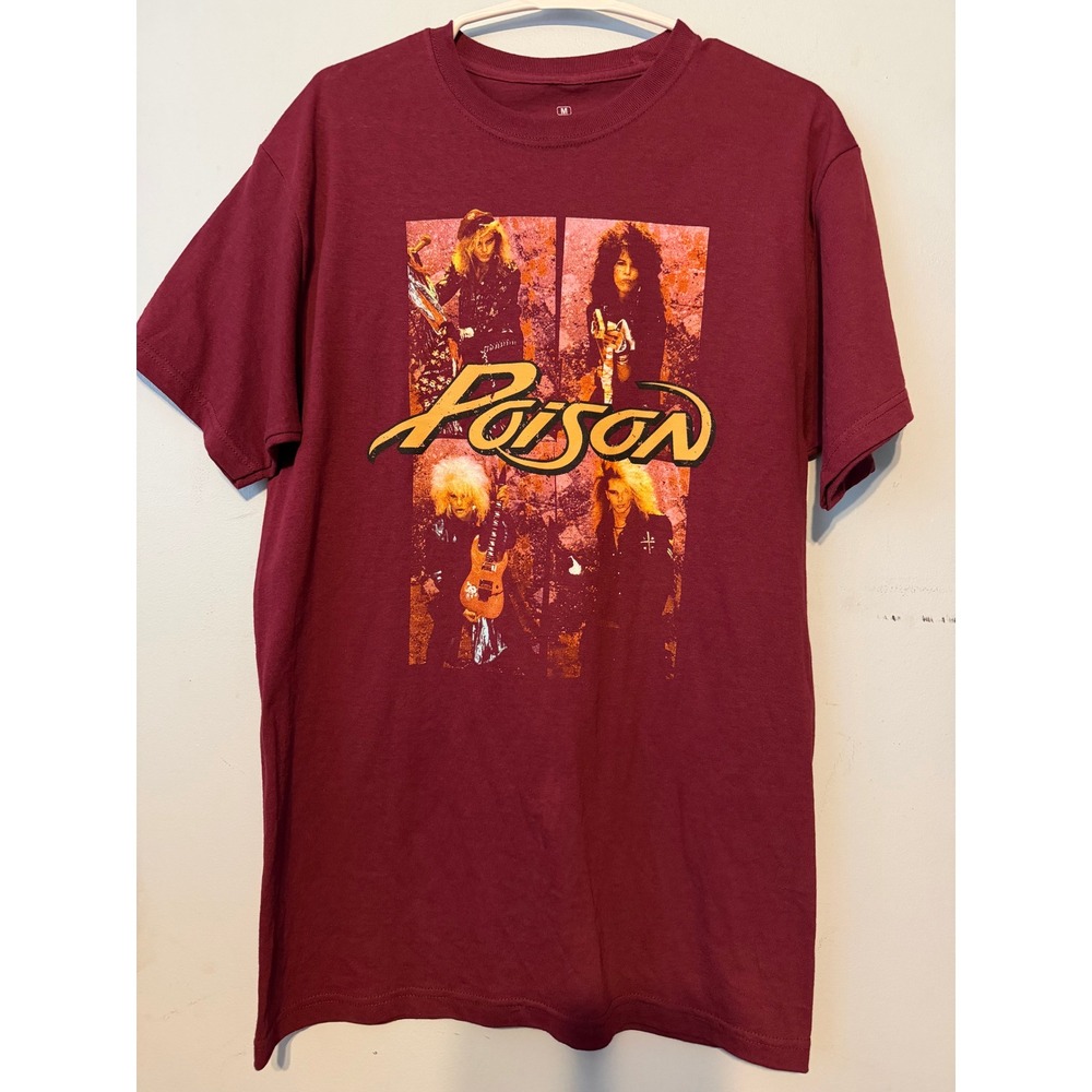 Poison Band Graphic T-Shirt Mens Medium Maroon Burgundy‎ 100% Cotton  0234